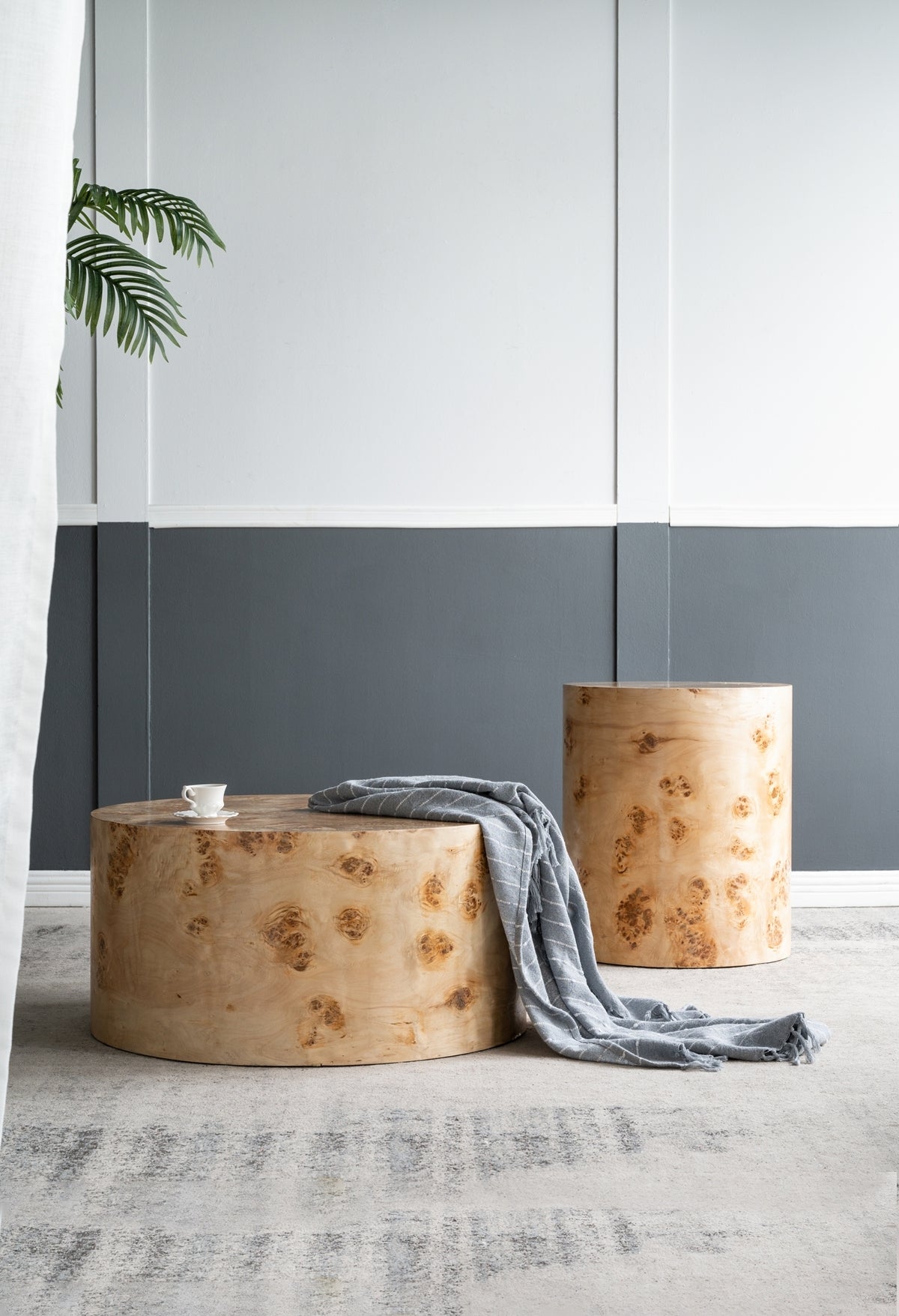 20x20x24 Burl Wood Brown Cylinder Side Table