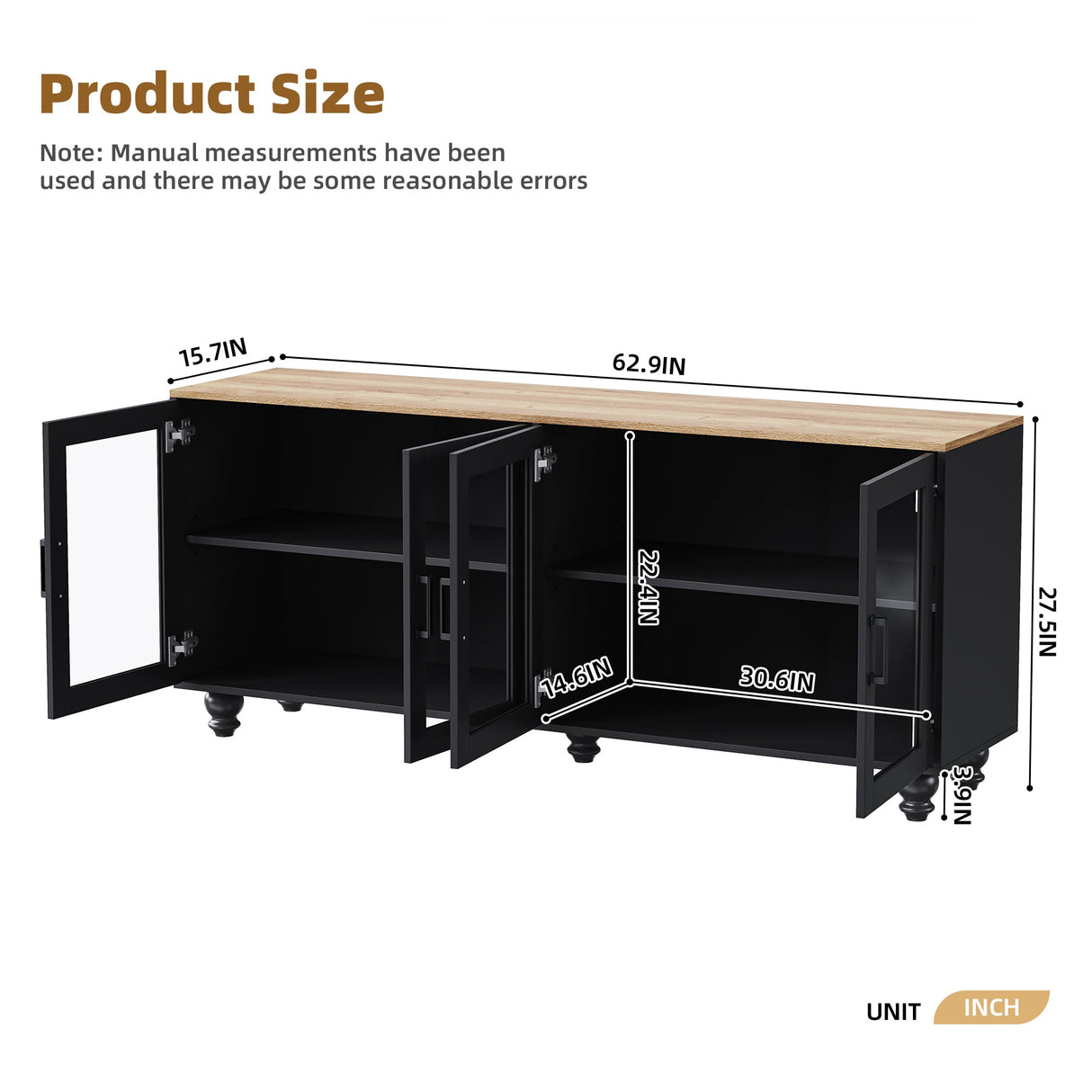 ON-TREND Farmhouse TV Stand with Tempered Glass Doors