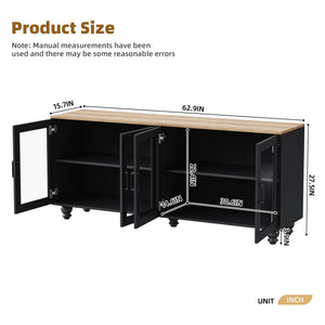 ON-TREND Farmhouse TV Stand with Tempered Glass Doors