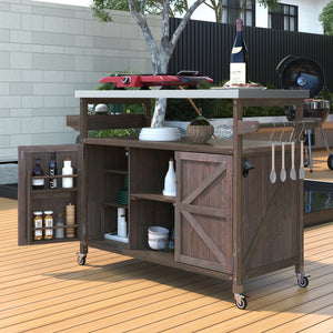 K&K Outdoor Kitchen Island, Rolling Bar Cart & Storage Cabinet