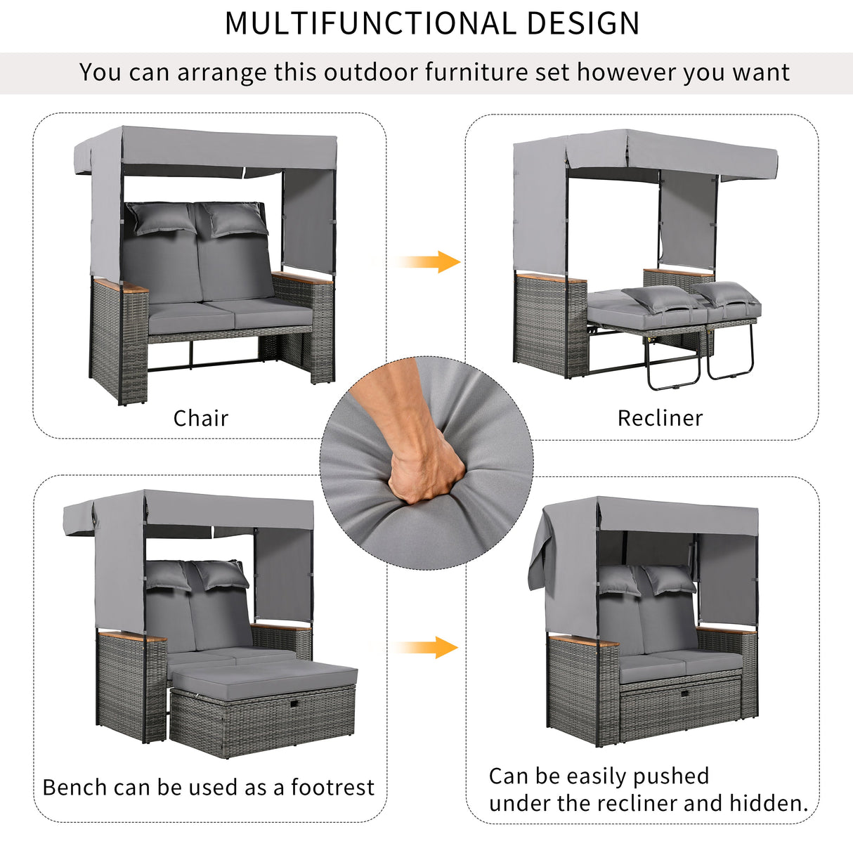 Bethany Two-Person Outdoor Rattan Daybed with Adjustable Canopy and Hidden Storage