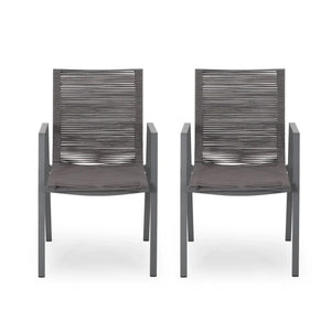 Outdoor Modern Aluminum Dining Chair Set With Rope Sea (Set of 2)