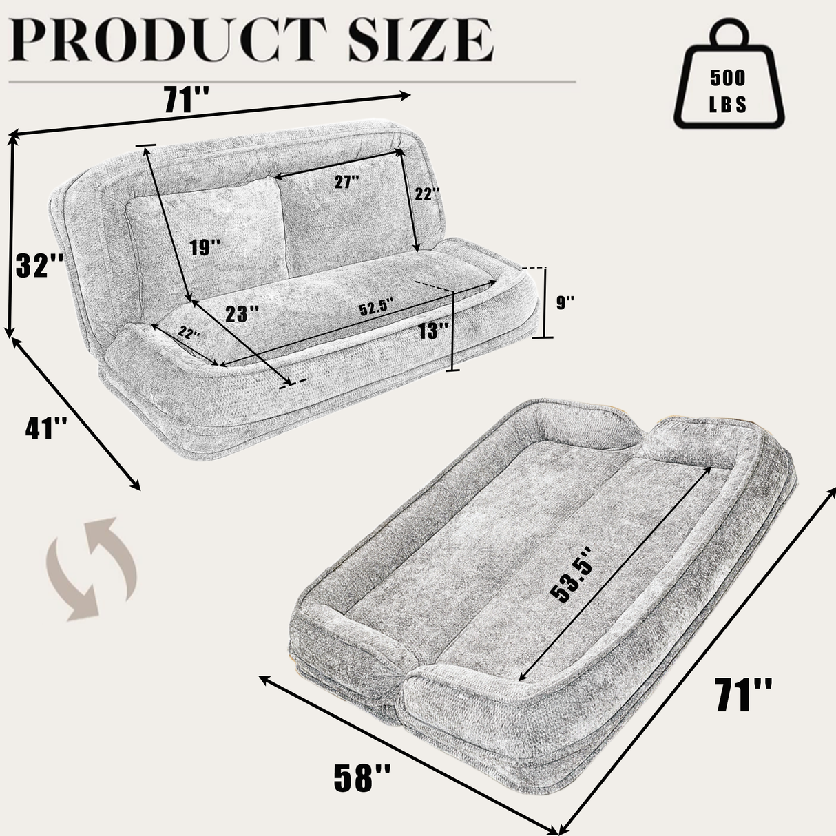 Double Human Dog Bed Loveseat - Extra Large Floor Couch