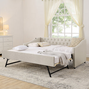 Upholstered Daybed With USB Charging & Pull Out Bed