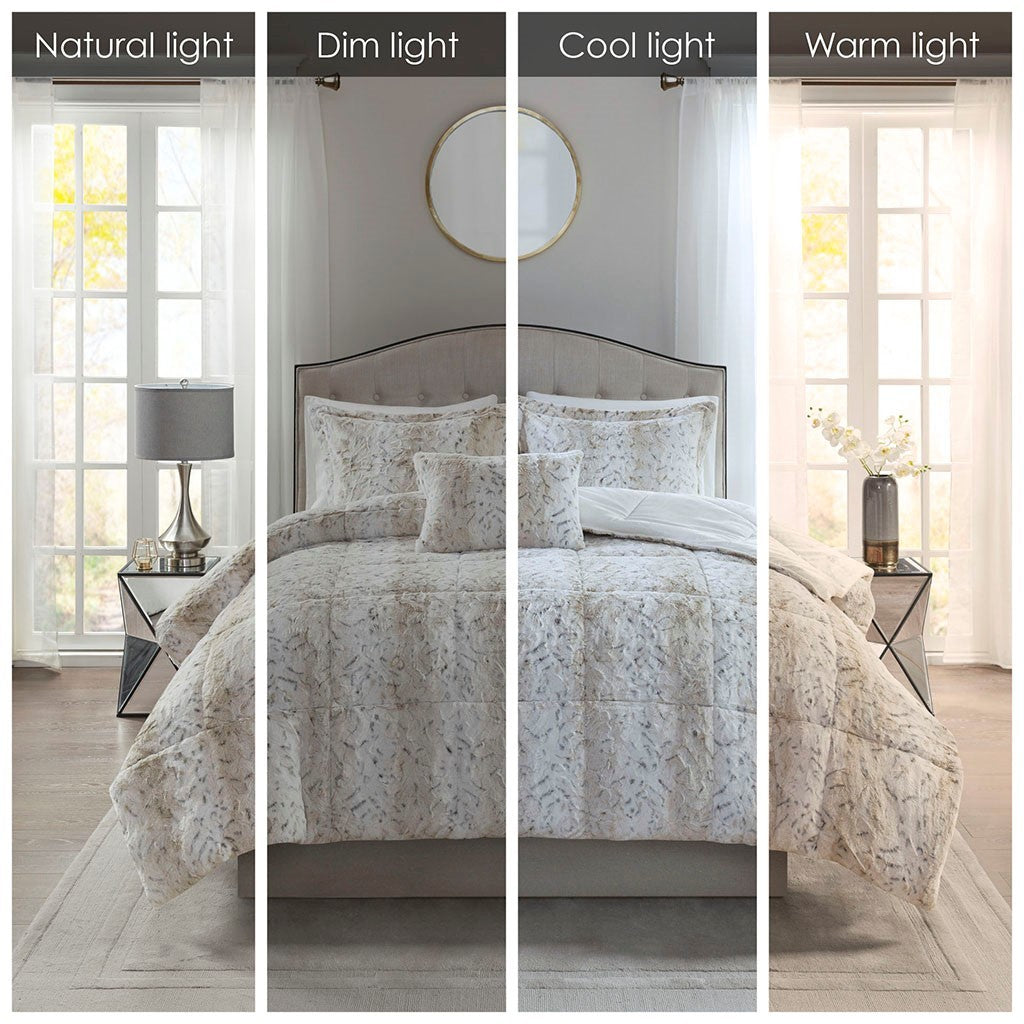 King 4PC Faux Fur Comforter Set