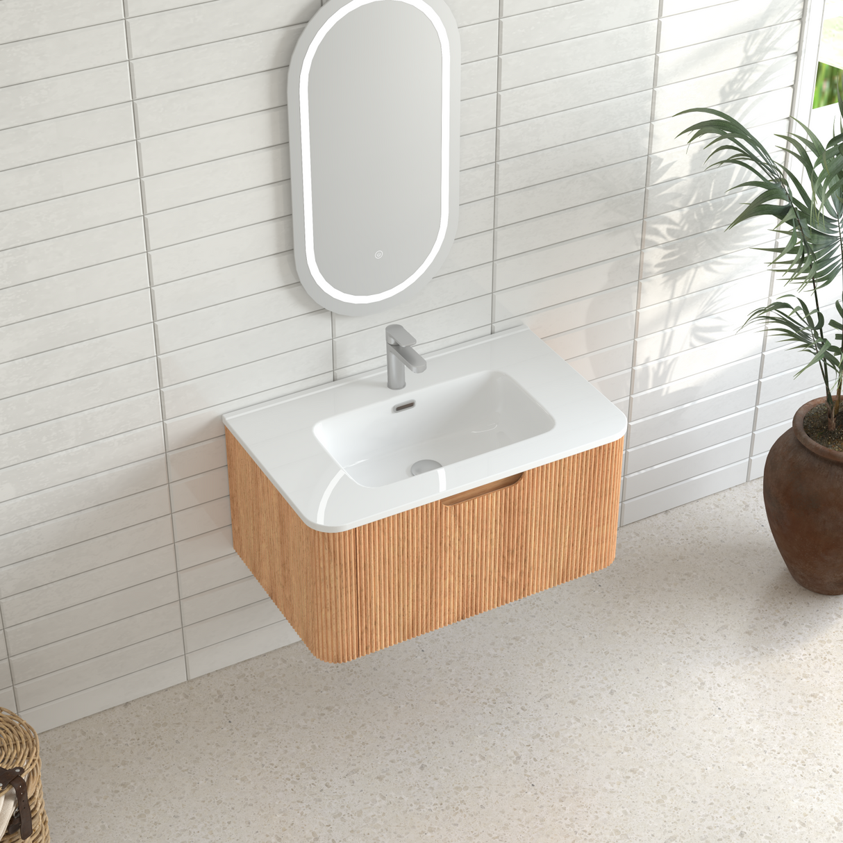 30-Inch Wall-Mounted Floating Solid Wood Bathroom Vanity