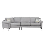 111'-Upholstered-3-Seater-Sofa-with-Curved-Design-and-Two-Printed-Pillows,-Gray-Chenille-Sofas-&-Sectionals