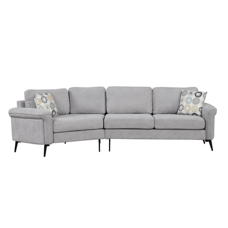 111'-Upholstered-3-Seater-Sofa-with-Curved-Design-and-Two-Printed-Pillows,-Gray-Chenille-Sofas-&-Sectionals