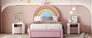 Upholstered Rainbow Design Bed, Princess Platform Bed With Storage Drawer