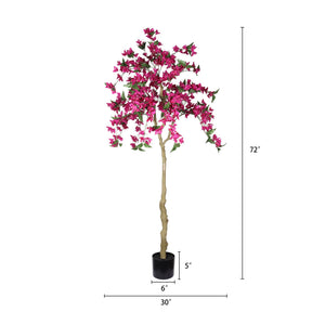 Artificial Bougainvillea Tree - Dark Pink with Green Leaves