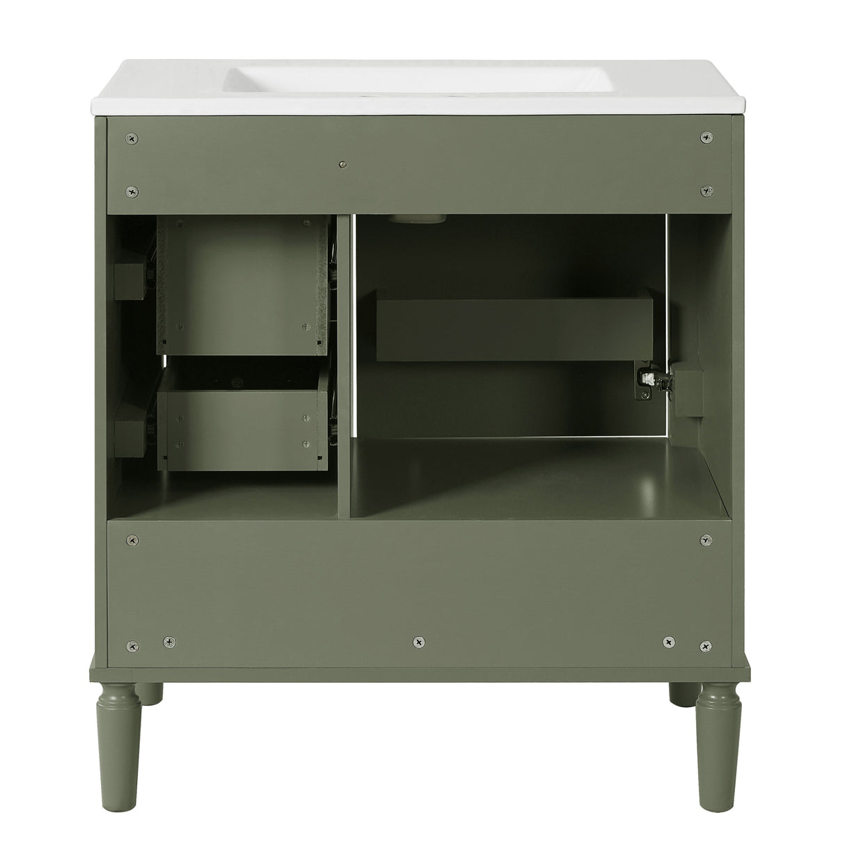 Elegant Olive Green 30' Bathroom Vanity with Ceramic Sink and Ample Storage, Solid Wood and MDF Construction