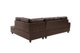 3 PC Sectional Sofa Set Brown Faux Leather Left-Facing Chaise