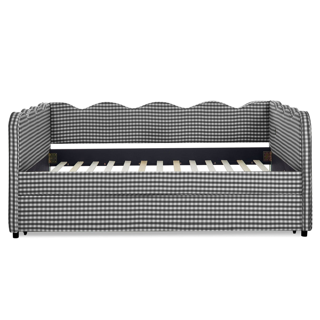 Gingham Daybed With USB Charging Port, Wave-Shaped Design