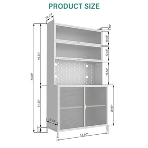 Tall Kitchen Pantry Cabinet With Flip Doors And Pegboard, Anti Tip Steel Storage Hutch