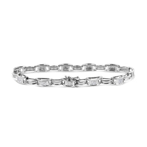 14K White Gold 1.0 Cttw Invisible Set Princess Diamond Alternating Link Tennis Bracelet (I-J Color, I1-I2 Clarity) - 7.25"