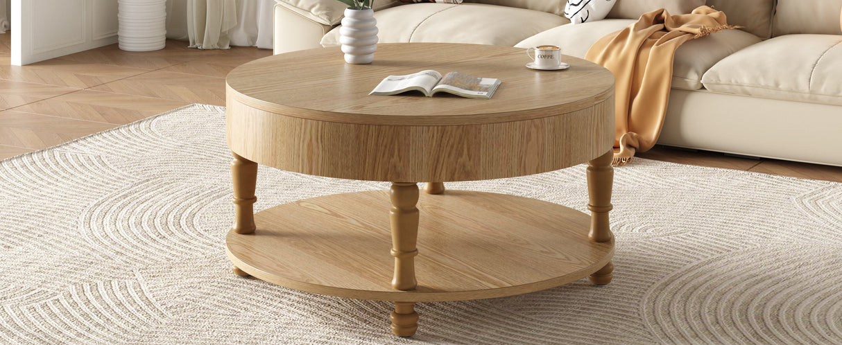 Coffee Table with Dual Storage for Living Room31.5' Modern Round Coffee Table with Storage and Hidden CompartmentAdjustable Leveling FeetEasy Assembly(Natrual Wood)