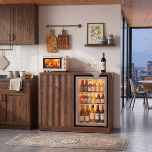K&K 39.4" Coffee Bar Cabinet with Fridge Space