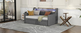 Twin Size Linen Upholstered Daybed with Storage Drawers and LED Lights