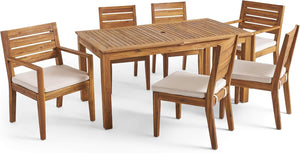 Outdoor 6-Seater Acacia Wood Expandable Dining Set with Cushions