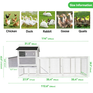 Chicken Coop With Run And Nesting Box, Large Outdoor Hen House For Backyard