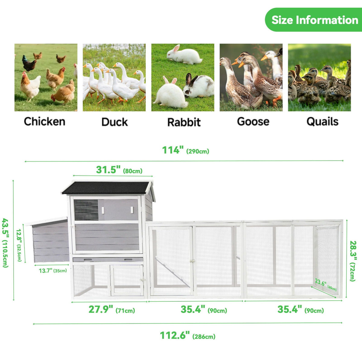 Chicken Coop With Run and Nesting Box - Multiple Sizes & Colors