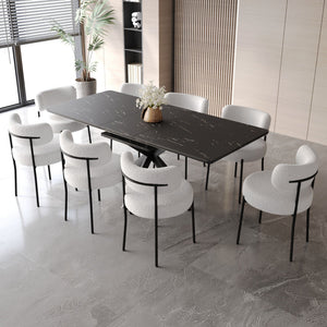 Extendable Dining Table Set With Curved Backrest Upholstered Chairs