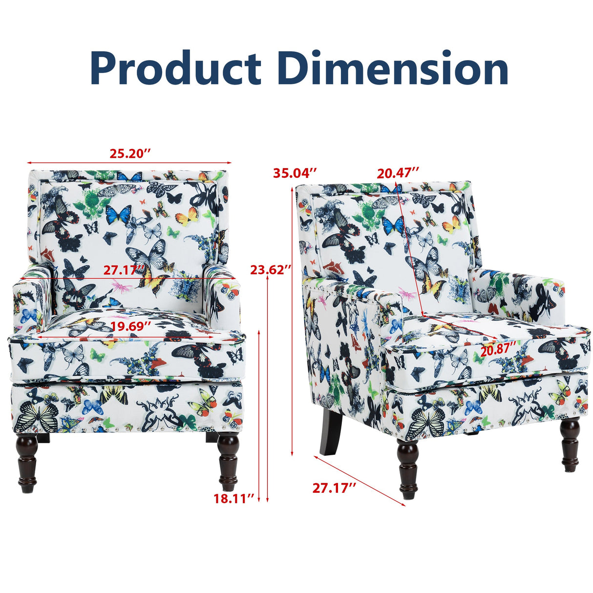 Upholstered Accent Chair - Vintage Armchair with Solid Wood Legs