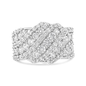 10K White Gold 3.00 Cttw Diamond Multi Row Cluster Band Ring (I-J Color, I3 Clarity) - Size 7