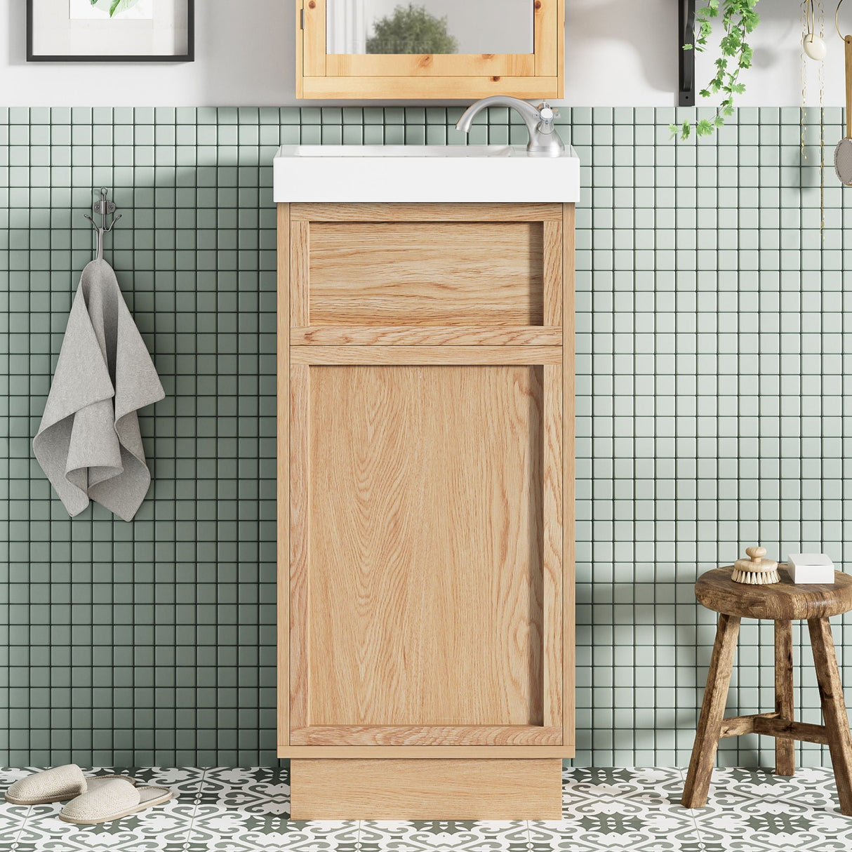 15.75" Wood Bathroom Vanity with Reversible Resin Sink and Cabinet