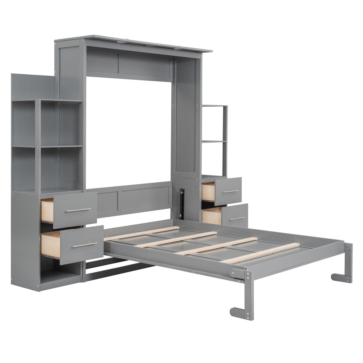 Murphy Wall Bed With LED Lights, Shelves And Drawers