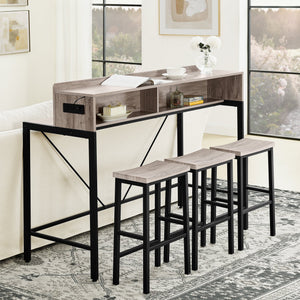 59 Inch Bar Table with Stools and LED Light