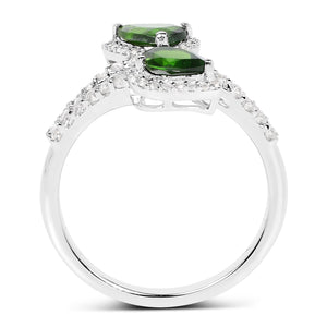 2.24 Carat Genuine Chrome Diopside and White Topaz .925 Sterling Silver Ring