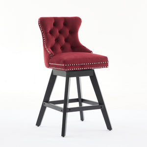 Swivel Velvet Barstools with Button Tufted Decoration - Set of 2 with 360° Swivel - Wine Red