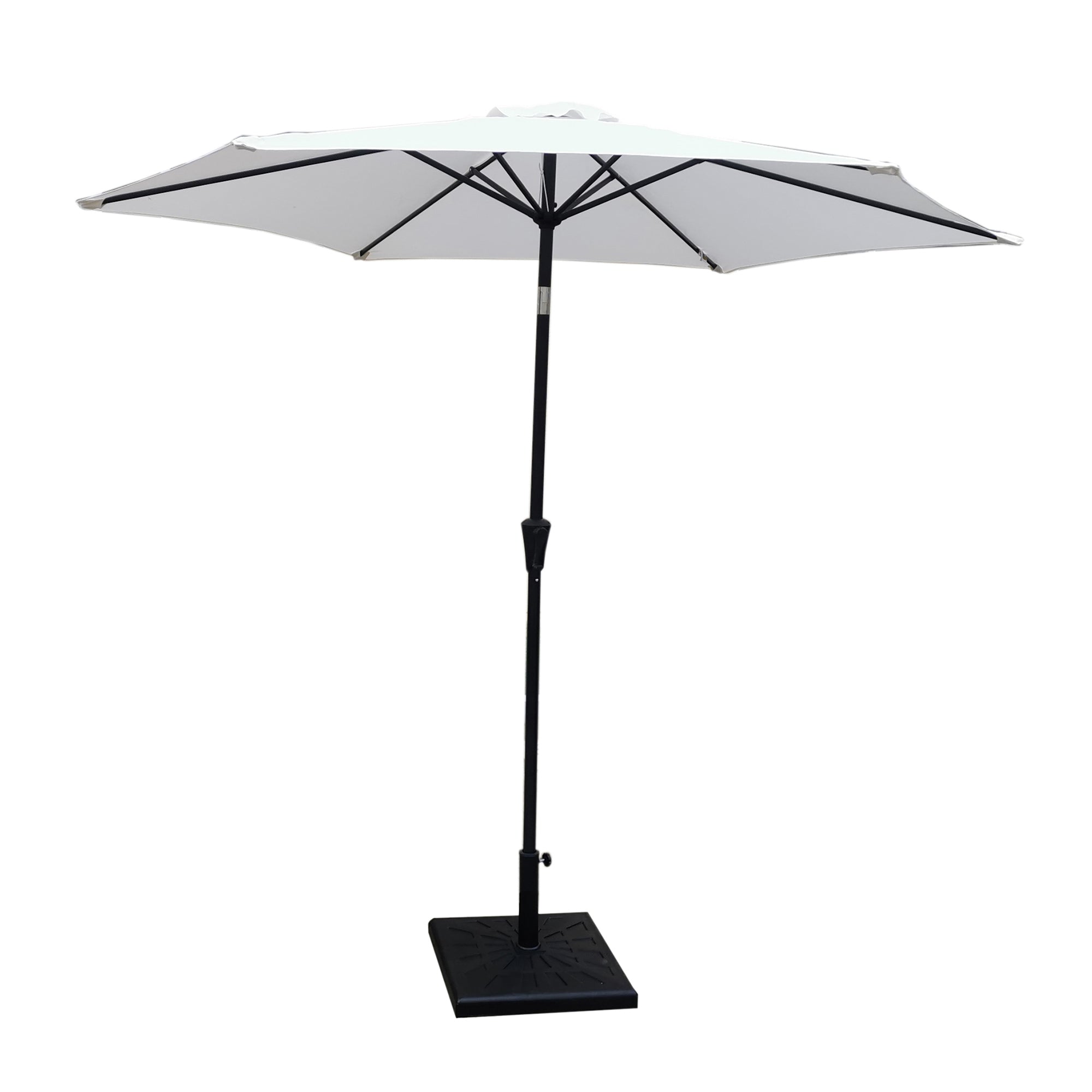 8.8-feet-Outdoor-Aluminum-Patio-Umbrella,-with-42-Pound-Square-Resin-Umbrella-Base,-Push-Button-Tilt-and-Crank-lift,-Creme-