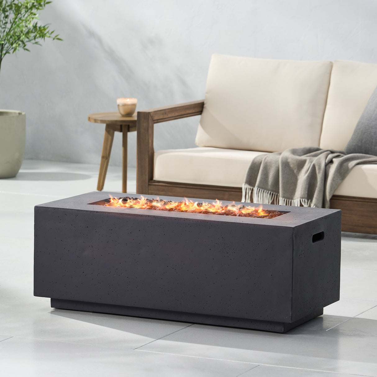 Contemporary Outdoor 40,000 BTU Propane Fire Pit in Light Grey MgO Concrete