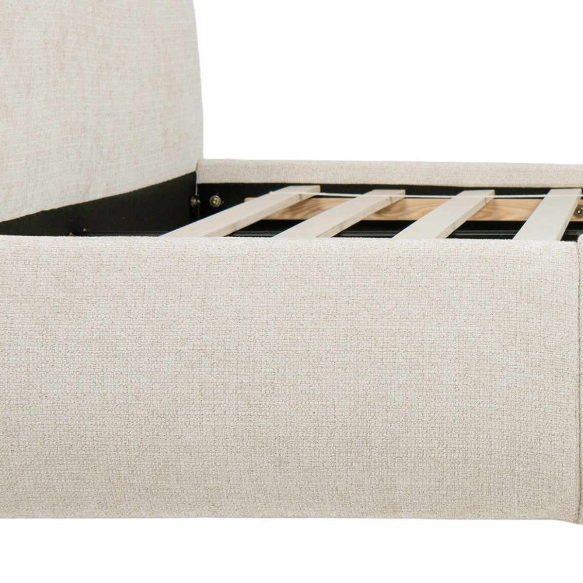 Archie Puffy Grounded Upholstered Platform Bed with Rounded Headboard - Green, White, Beige