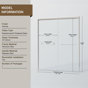 Double Sliding Semi-Frameless Shower Door with Tempered Glass