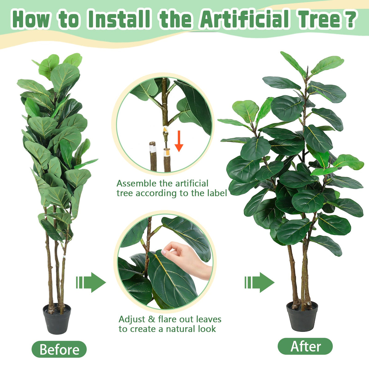 Artificial Fiddle Leaf Fig Tree 5FT with Planter