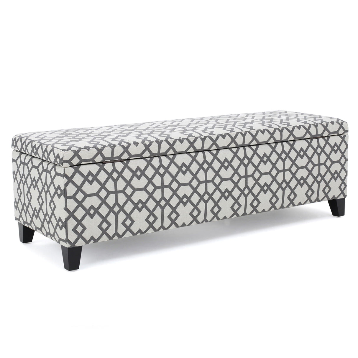 Quotient Upholstered Storage Ottoman With Tapered Block Feet - Gray / White