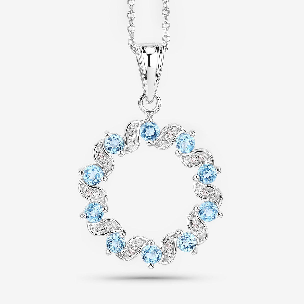 1.30 Carat Genuine Swiss Blue Topaz and White Topaz .925 Sterling Silver Pendant