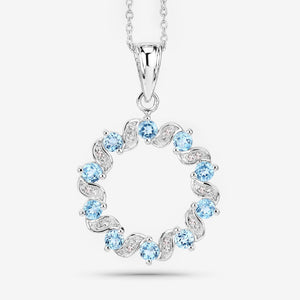 1.30 Carat Genuine Swiss Blue Topaz and White Topaz .925 Sterling Silver Pendant