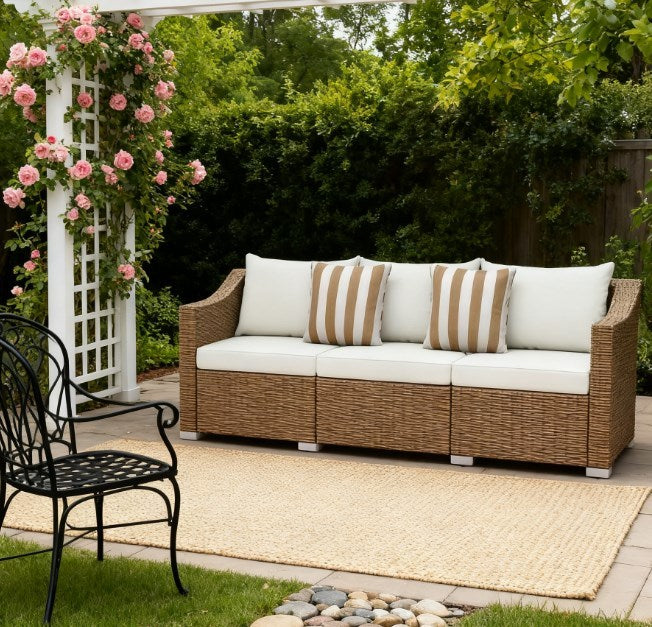 Outdoor Furniture Rattan Sofa with Cushions and Throw Pillows