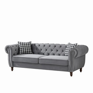 Chesterfield Upholstery Fabric Sofa With Roll Armrest & Nailhead