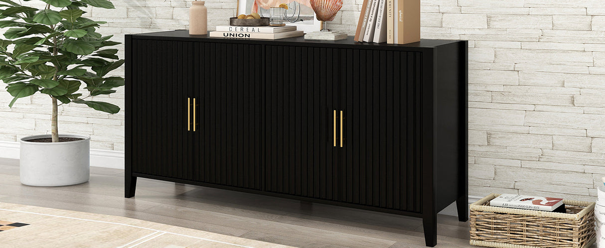 U_Style Modern 4-Vertical Wavy Slatted Doors Sideboard
