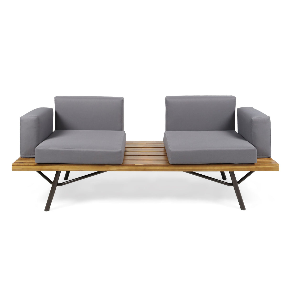 Outdoor Sofa With Cushions And Iron Legs - Dark Gray