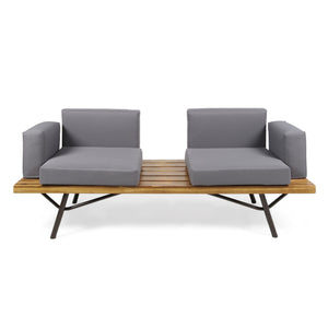 Outdoor Sofa With Cushions And Iron Legs - Dark Gray