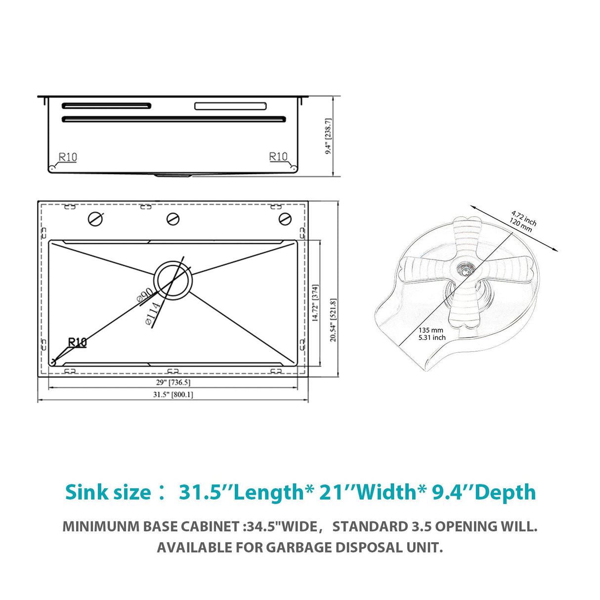 Drop In Waterfall Kitchen Sink With Pull Out Faucet & Cup Washer