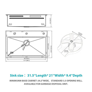 Drop In Waterfall Kitchen Sink With Pull Out Faucet & Cup Washer