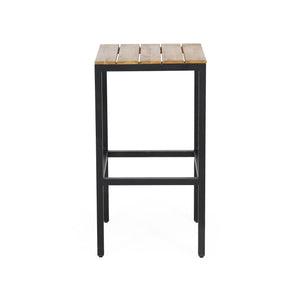Outdoor Bar Stool With Slat Design And Metal Frame (Set of 2)