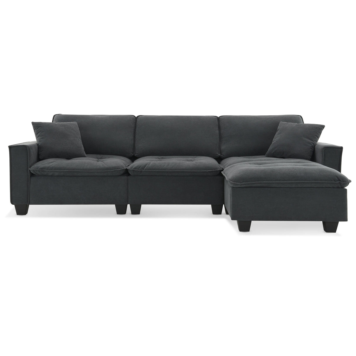 Leland Suede-Tufted L-Shaped Sectional With Ottoman